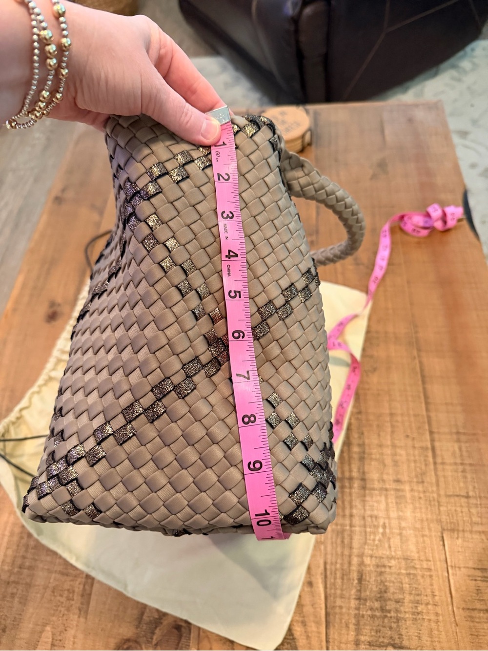 Naghedi St. Barths Woven Tote in Cashmere and Bronze Metallic, Medium - Picture 13 of 14